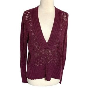 Axcess Liz Claiborne Burgundy Pointelle Knit V-Neck Sweater XL Burgundy Wine
